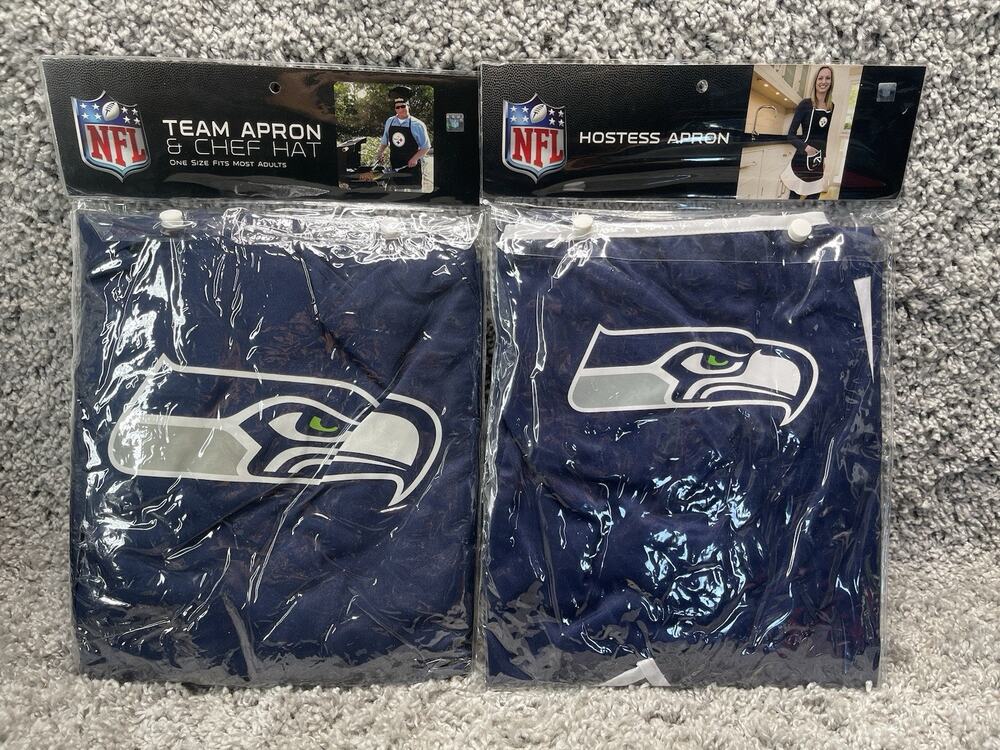 NFL Seattle Seahawks Team Hostess Apron And Team Apron & Chef Hat Bundle Set New